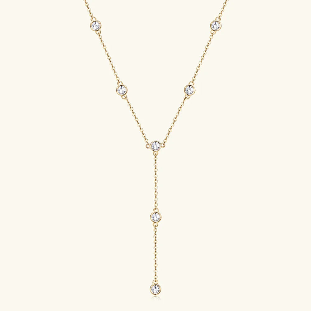 3mm Round Bubble Bezel Set Moissanite Diamond Necklace 925 Sterling Silver Plated 18k Gold Long Tassel Neckchain for Women