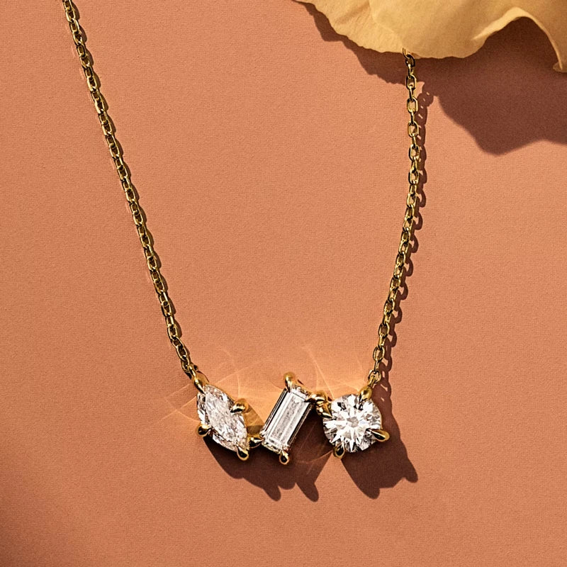 Marquise/Round/Rectangular Cut Moissanite Pendant Necklace For Women Three Stone Irregular Moissanite Diamond Necklace