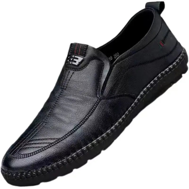Mens PU leather slip-on loafers casual non-slip walking flats breathable shoes