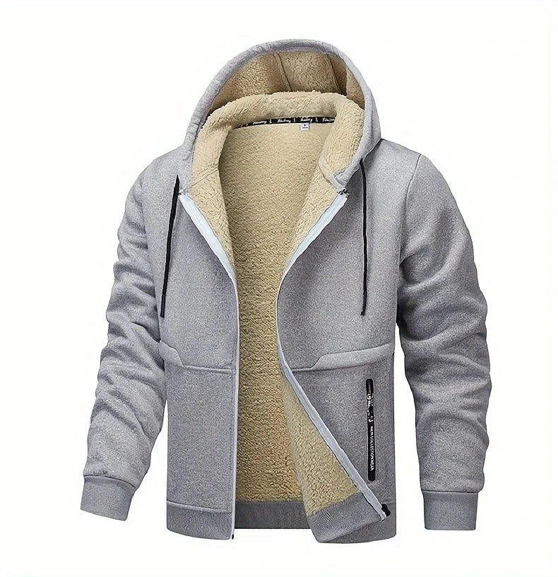 Winter Lambswool Zipper Hoodies Thicken Warm Jackets Long Sleeve Sweatshirts Casual Sports Fleece Black Coats Hooded Men Coat To