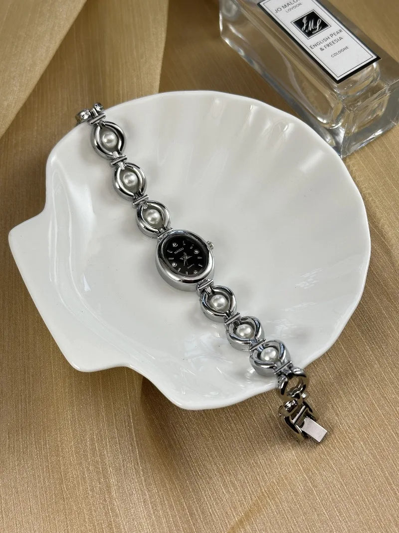 Luxury Pearl Inlaid Bracelet Watch Fashion Women Quartz Watch Brand Oval Dial Dress Wristwatches Dropshipping Relojes Para Mujer