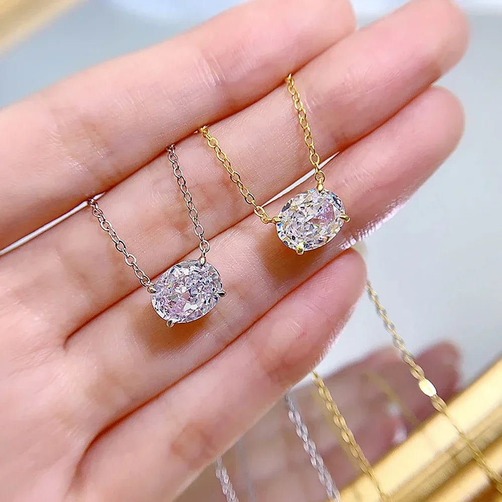 3CT Oval Cut Moissanite Pendant Necklace for Women  Certified 8*10mm Lab Diamond Neck Chain 925 Sterling Silver Fine Jewelry