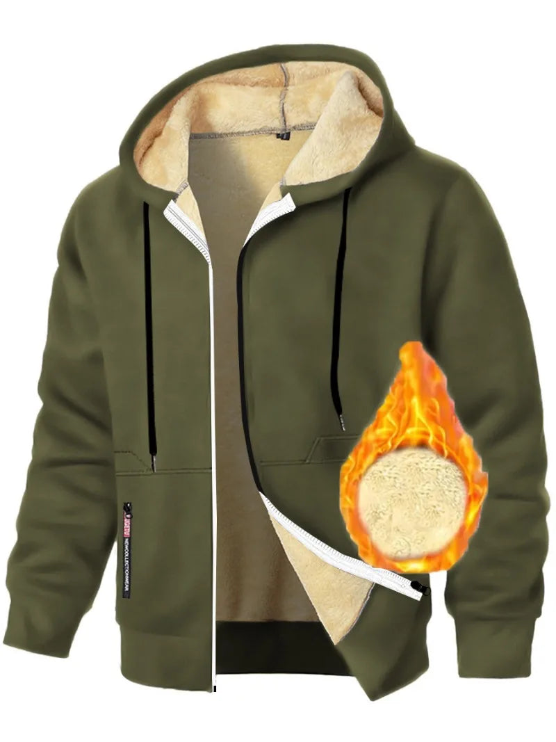 Animal Game Casual Hoodies for Men Heavyweight Fleece Sweatshirt Thick Sherpa Lined Hooded Zipper Jacket Thick Streetwear Coats