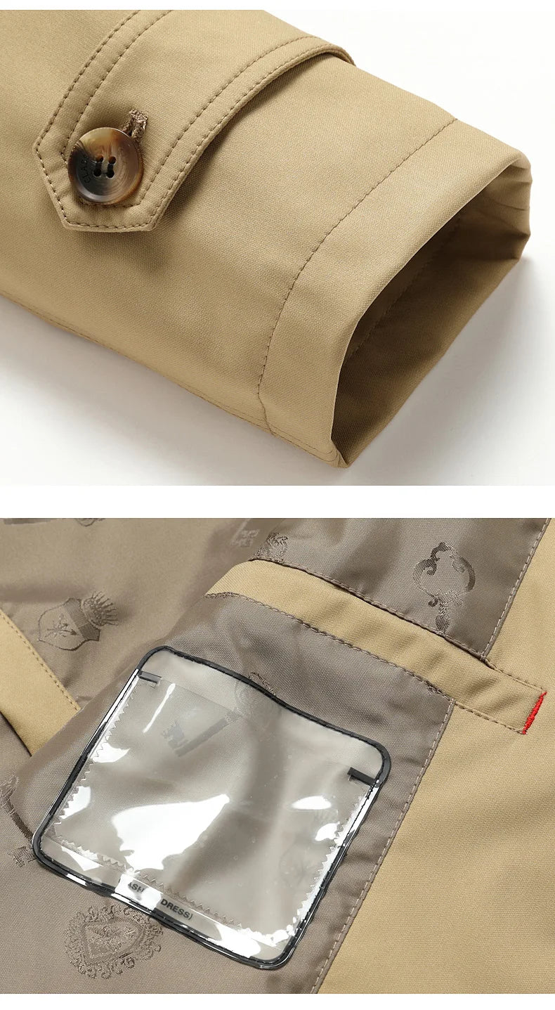 2024 Autumn New Men's Medium to Long Fashion Windbreaker Coat High Quality Double breasted British style Coat Series Belt Coat