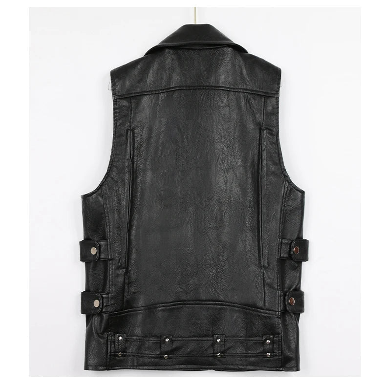 Autumn Black Motorcycle Pu Leather Vest Men Zipper Pockets Plus Size Faux Leather Biker Sleeveless Jacket 4xl 5xl