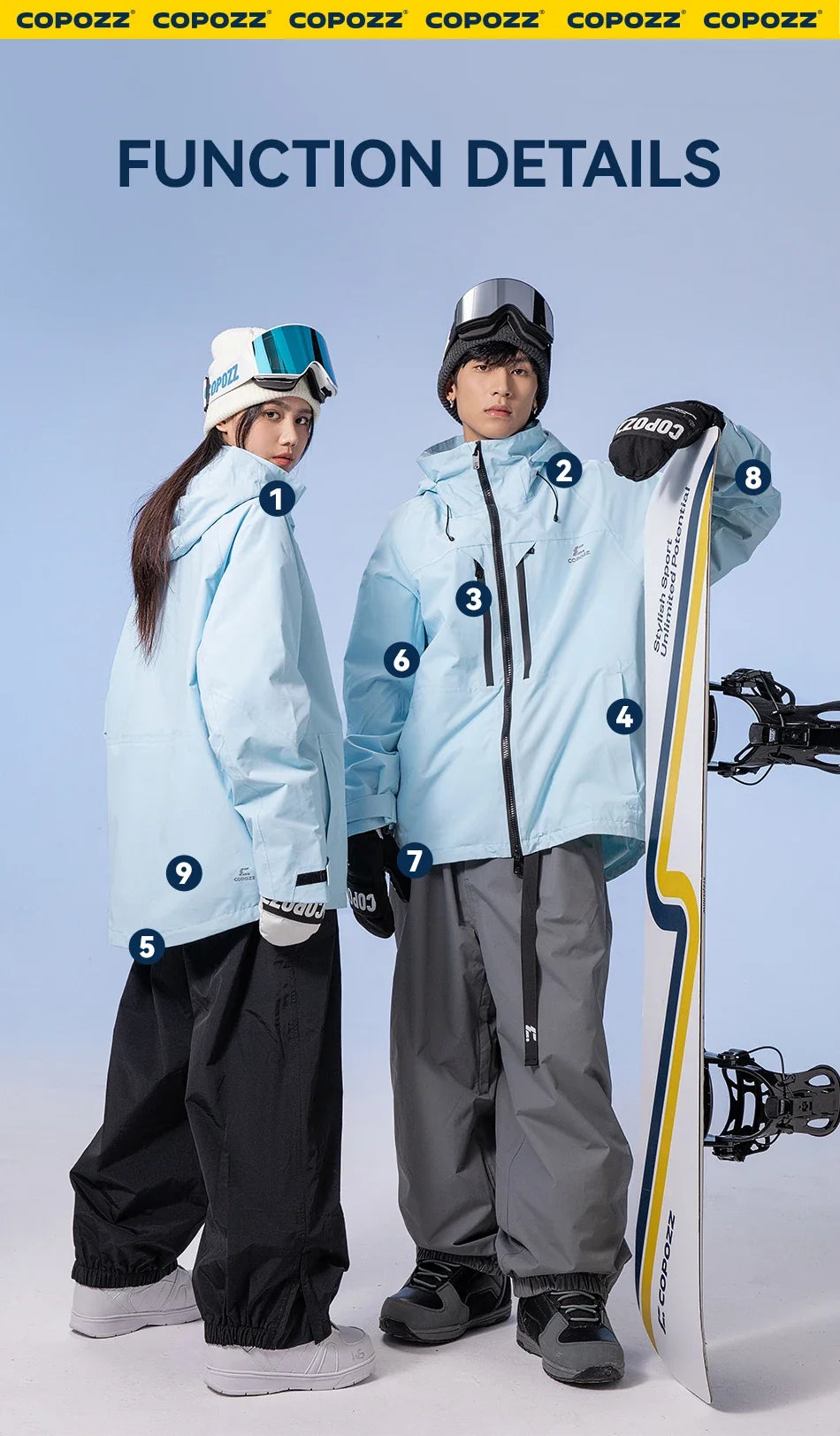 Thicken 3L Ski Jacket Men Women Windproof Waterproof Winter Ski Coat Ski Wear Solid Color Hooded Warm Snowboard Ski Suit