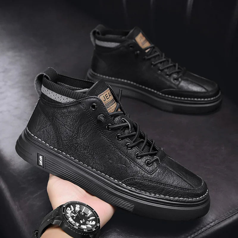 high-top casual leather boots