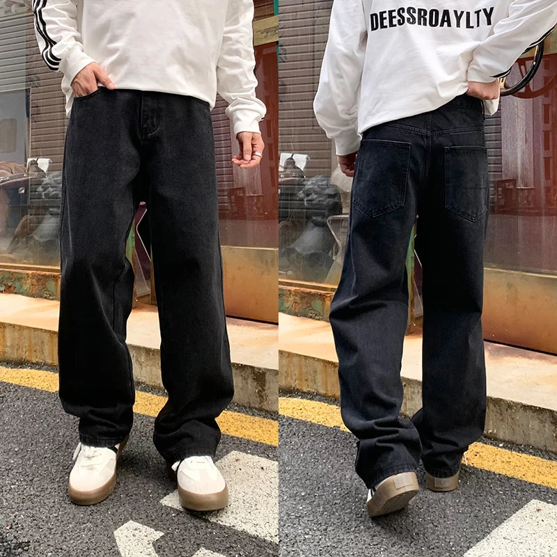 Men's Daily Casual American Korean Loose Jeans Spring Summer Fashion Street Style Retro Straight Wide Leg Y2K Jeans Denim Pants