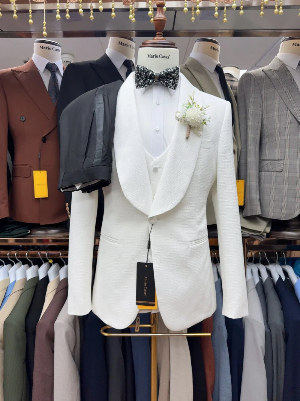 White Fully Jacquard Suit Set 3 Pieces For Men Wedding Groom Sets Handsome Elegant Shawl Lapel Men's Suits Party Tuxedo S-3XL