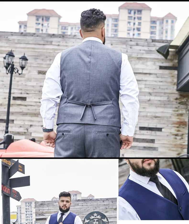 New Plus Size Black Suit Vest Men Solid Color Single Breasted Waistcoat For Host Groom Groomsmen Grey Black Navy Waist Coat 9XL