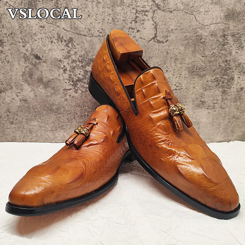 Luxury Men's Loafers Shoes Black Brown Tassel Loafers Slip On Casual Mens Dress Shoes Wedding Office Leather Shoes Men