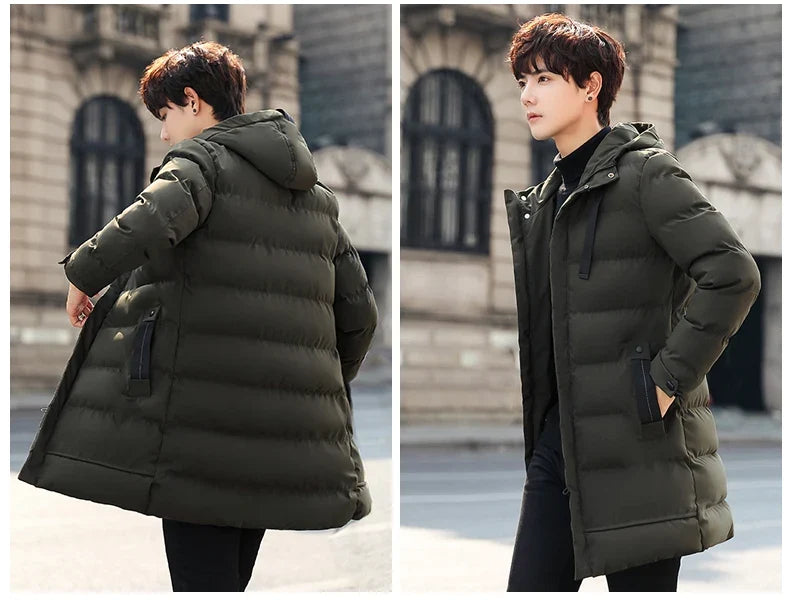 Mid-length New Thickened Hooded Jacket for Winter Men Warm Cotton-padded Jacket for MenLeisureDown Mountaineering Overcoat Men