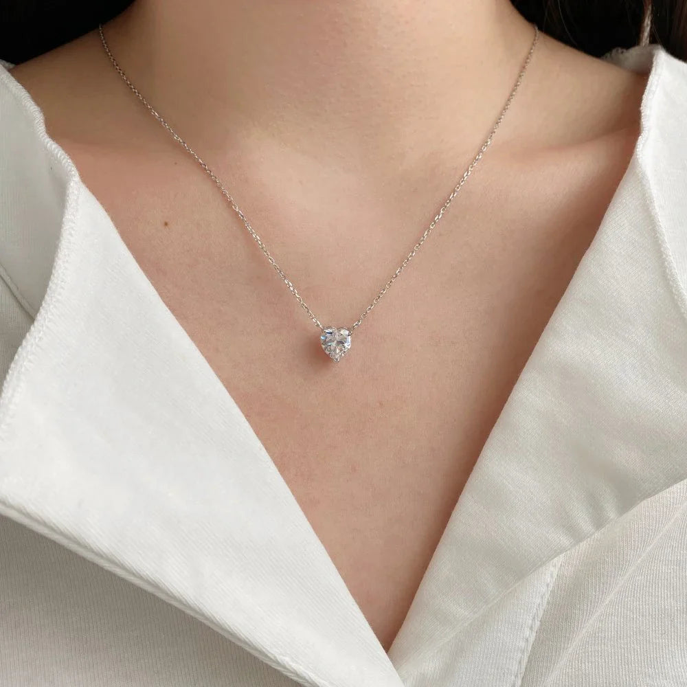 2/4Carat Heart Shape Moissanite Pendant Necklace 925 Sterling Silver D Color VVS1 Diamond Necklaces for Women Wedding Jewelry