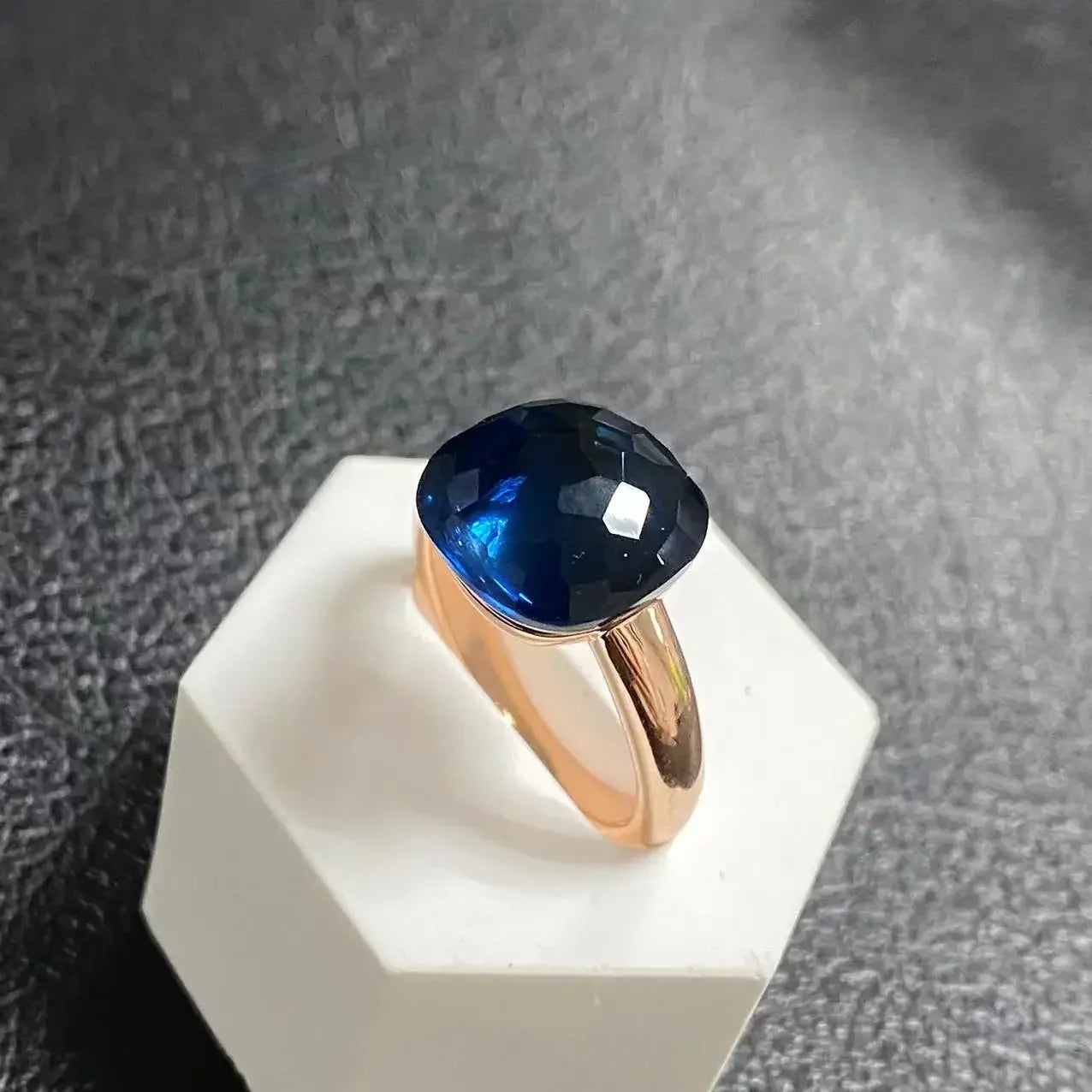 Trendy 12.6mm Flat Rose Gold Ring 35 Candy Colors Green Amethyst Turquoise Crystal Jewelry Gift for Women