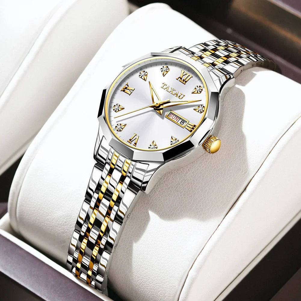 Fashion Golden Watch for Women Stainless Steel Waterproof Women's Watches Elegant Original Luxury Ladies Quartz Wristwatch