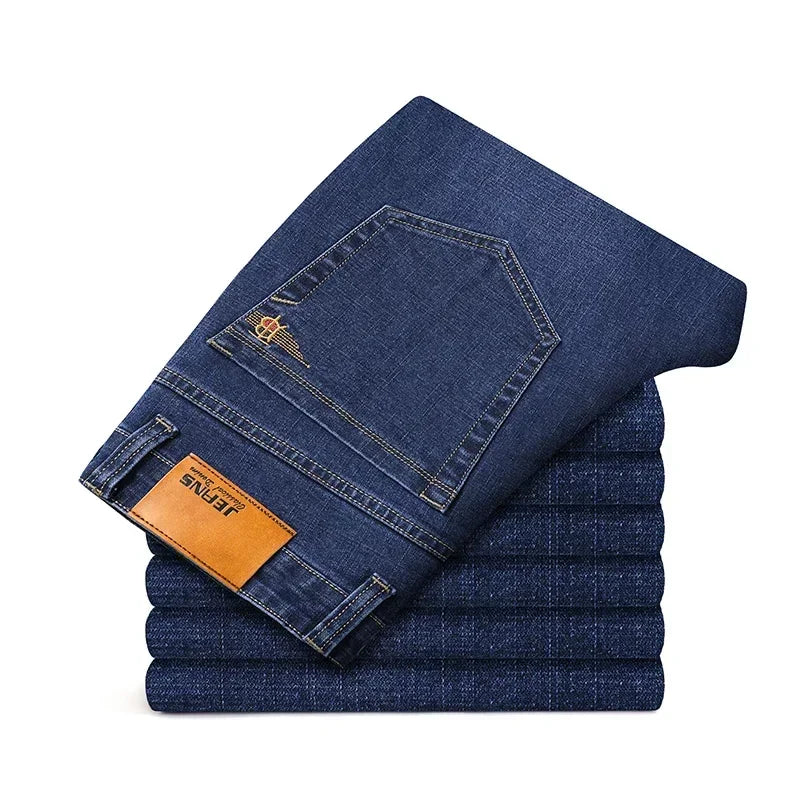 Plus Size 42 44 46 Spring Autumn Men's Fashion Casual Jeans Black Blue Classic Business Straight Elasticity Brand Denim Trousers
