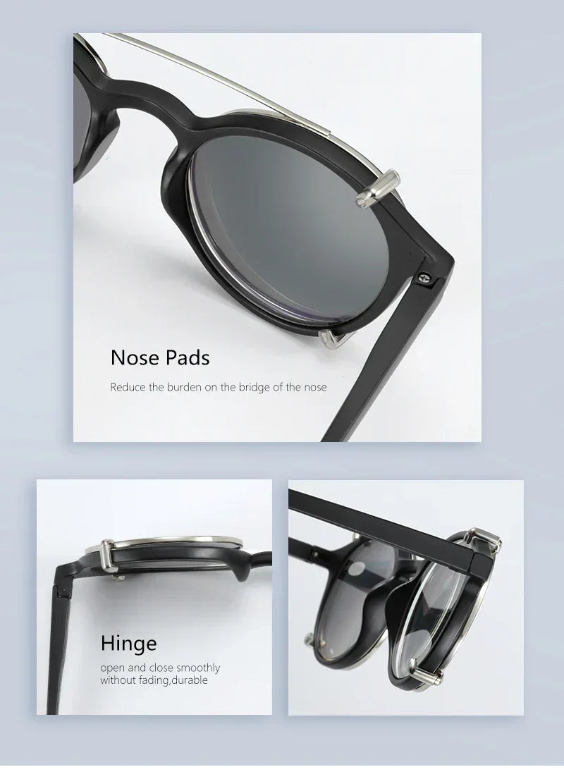Steampunk Style Glasses (Anti Blue Light Blocking Eyewear) + Clip Lenses（Polarized Sunglasses Clips）for Women Men