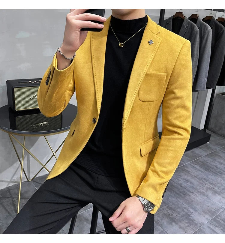 Plus Size 4XL-M Autumn Deerskin Velvet Jackets Blazer 6 Color Men Business Slim Blazers Hommes Casual Wedding Tuxedo Suit Coat