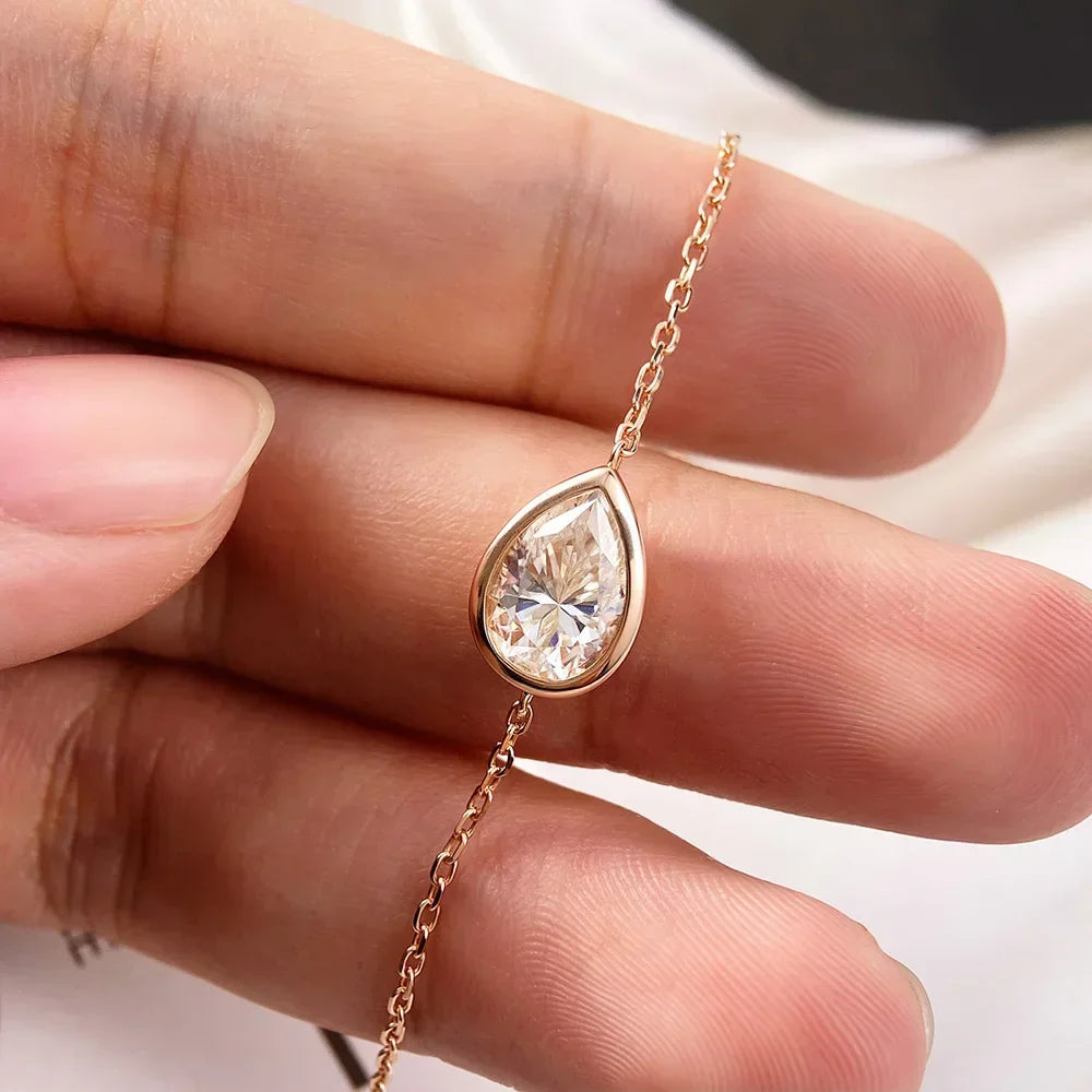 1/2CT Certified D VVS1 Waterdrop Solitaire Moissanite Bracelet S925 Silver Bezel Set Pear Cut Lab Diamond Wrist Chain for Women