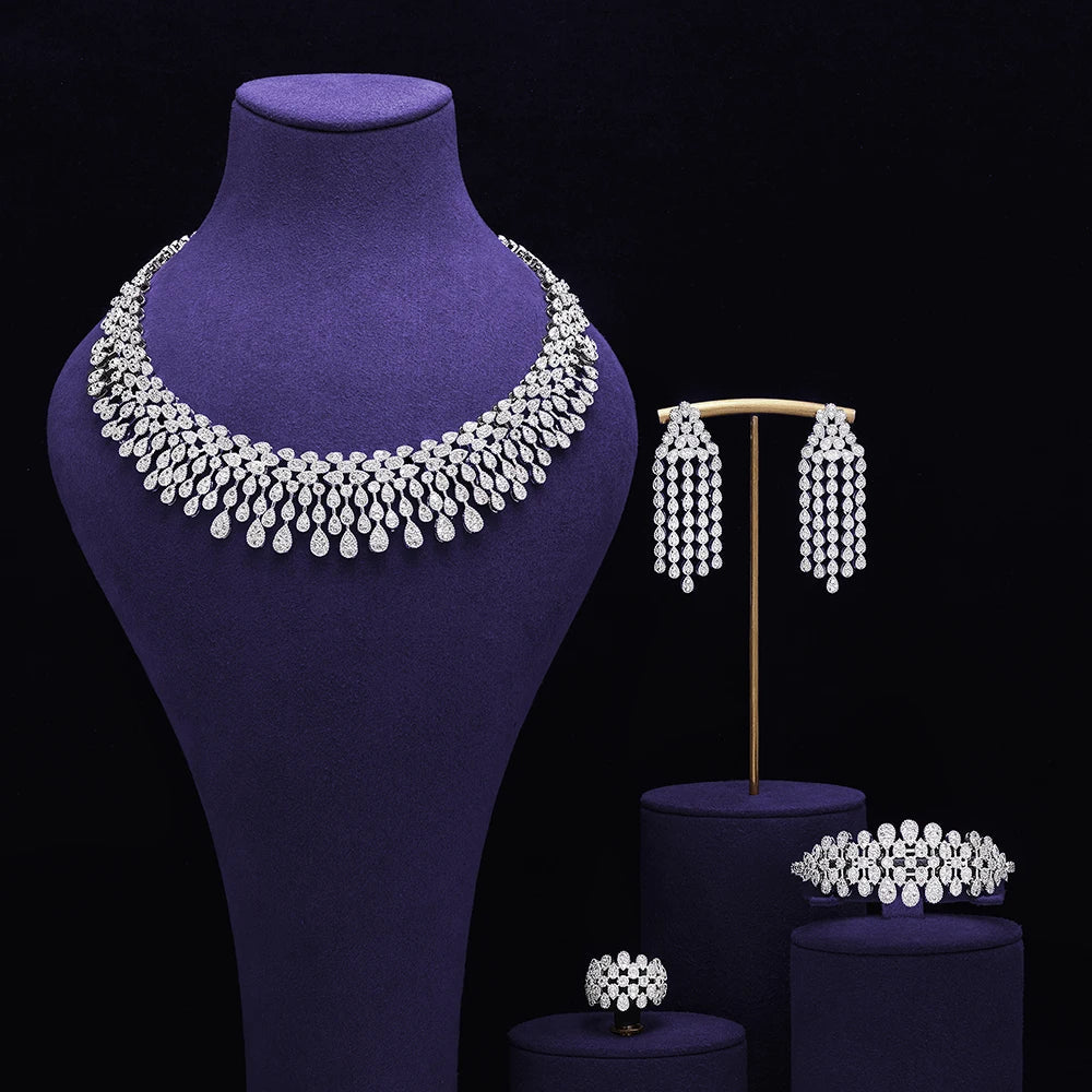 Bridal Zirconia Full Jewelry Set for Ladies Party Luxury Dubai Nigeria CZ Crystal Wedding Necklace Set