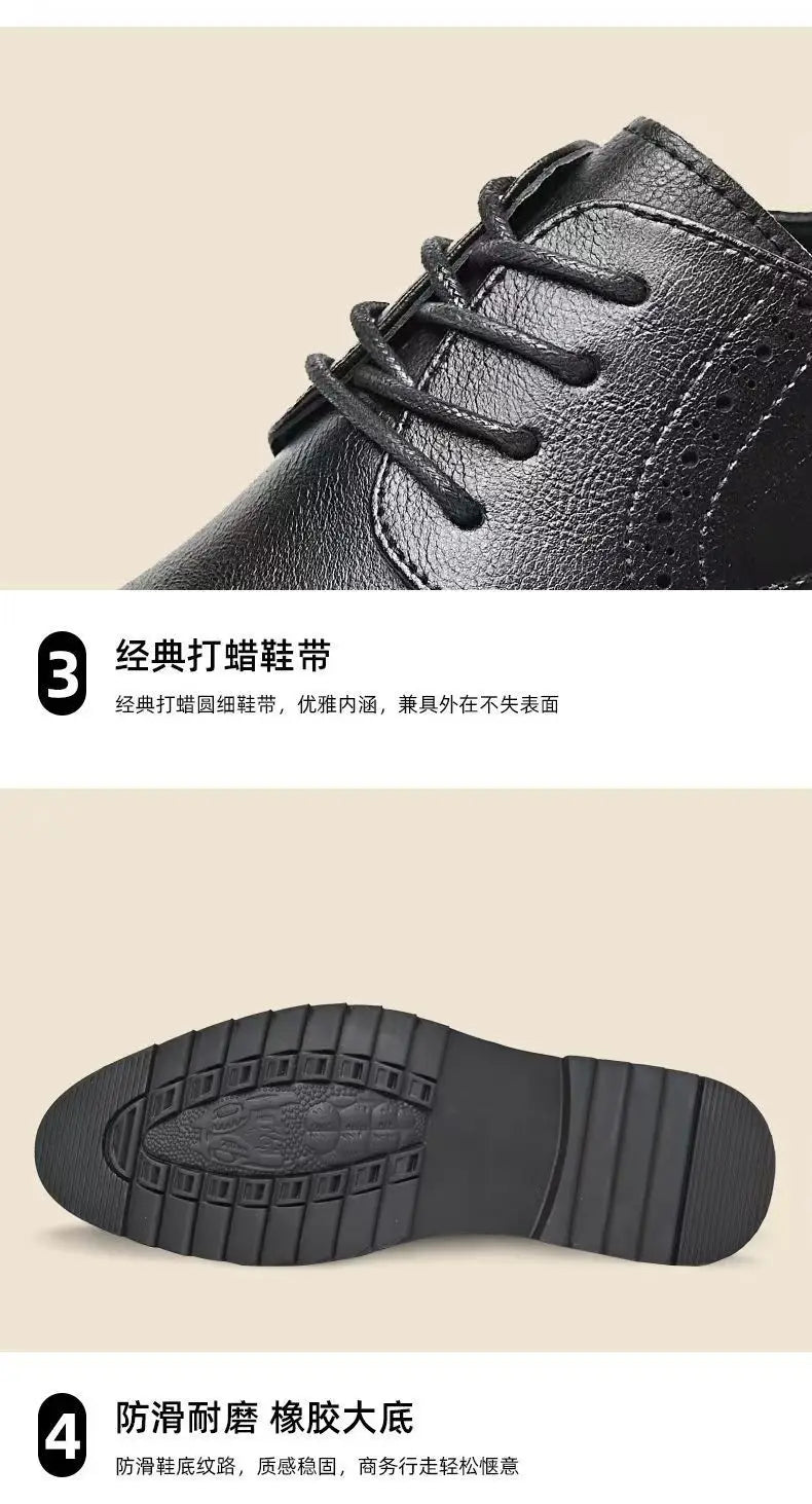 New Lace Designer Black Dress Shoes for Men Spring Autumn Fashion Business Casual Shoes Male Soft Sole Retro Leather Shoe Man