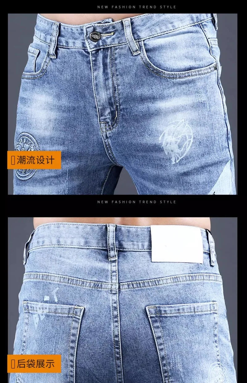 Spring and Autumn New Classic Fashion Elastic Fit Ankle Pants for Men - Casual Slim Fit Retro Sport High-Quality Denim Jeans