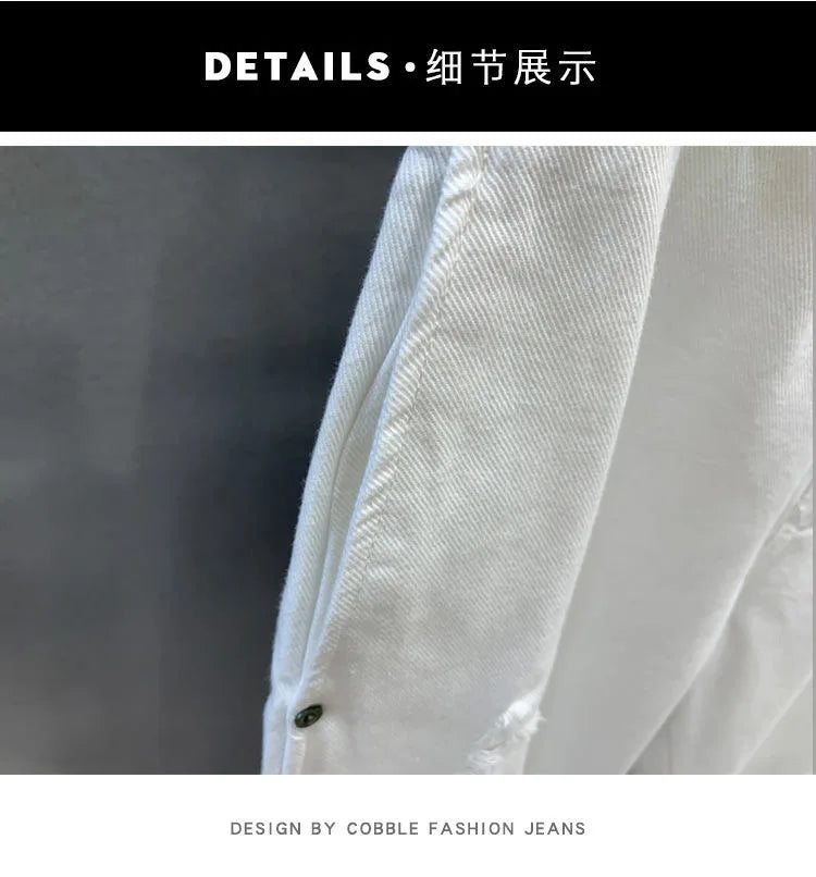 2023 Spring and Autumn New Fashion Solid Color Ripped Jeans Men's Casual Loose Comfortable High-Quality Large Size Trousers 36