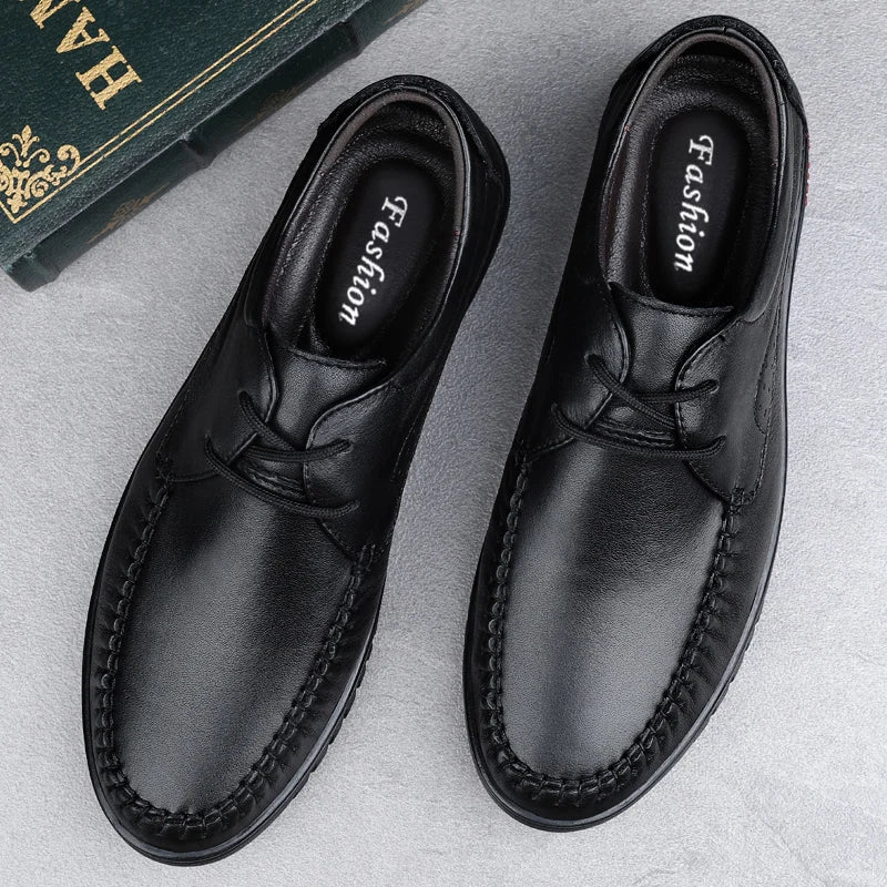 Italian Brand Men's Genuine Leather Casual Shoes Handmade Soles Loafers Lace Up Breathable That's Oxford Shoes for Summer
