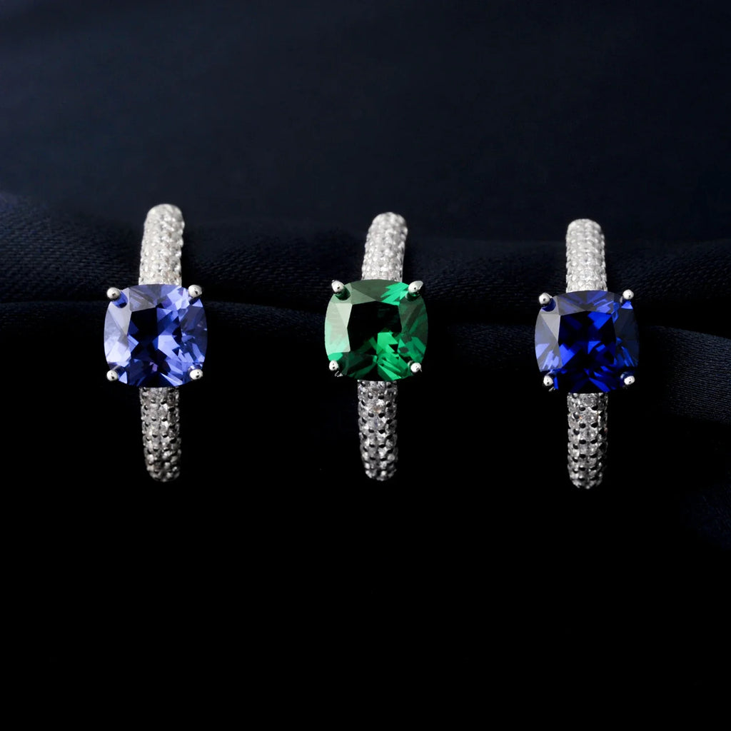 2.22ct Created Sapphire Nano Emerald Tanzanite Solitaire Ring 925 Sterling Silver for Women Daily Party Jewelry  sets gift