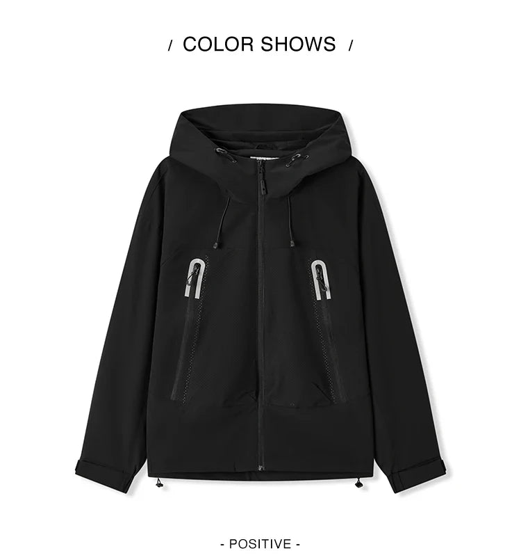 Jacket Men Outdoor Sport Loose Hooded Patchwork Mesh 2025 Autumn Textured Top Menswear Clothing Jackets