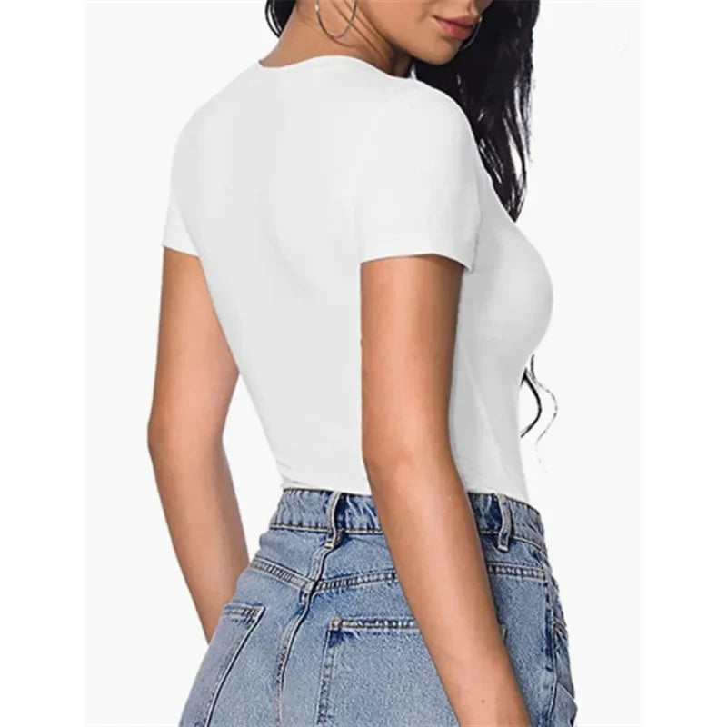 Bodysuit Women Sexy Slim Short Sleeve Bodycon Jumpsuit V Neck Rompers Overalls Body Shapers 2024 New