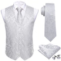 White Scroll Pattern V-Neck Waistcoat 4-In-1 Kit Tie Square Cufflinks For Bridal Shower Outdoor Wedding