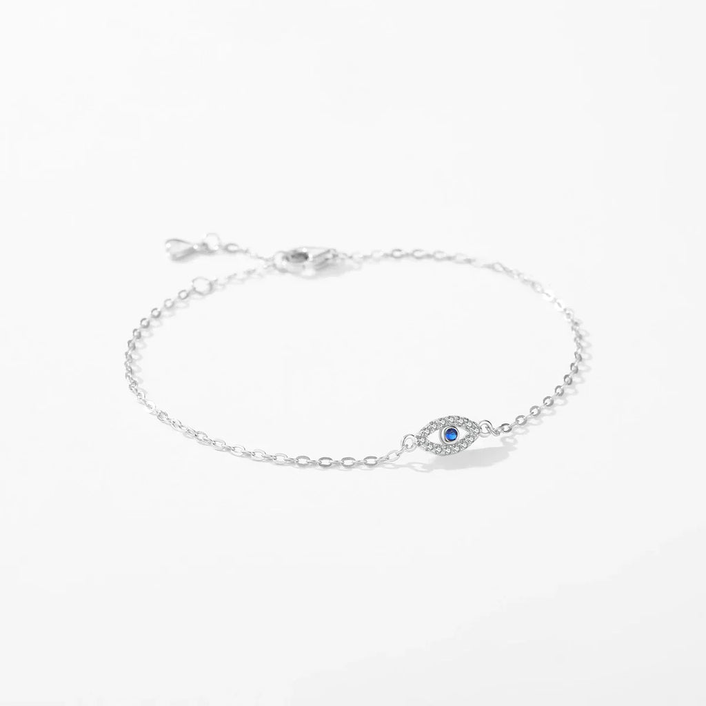 925 Sterling Silver Delicate Lucky Blue Eye Adjustable Bracelet Simple Chain Link For Women Pave Setting CZ Fine Jewelry