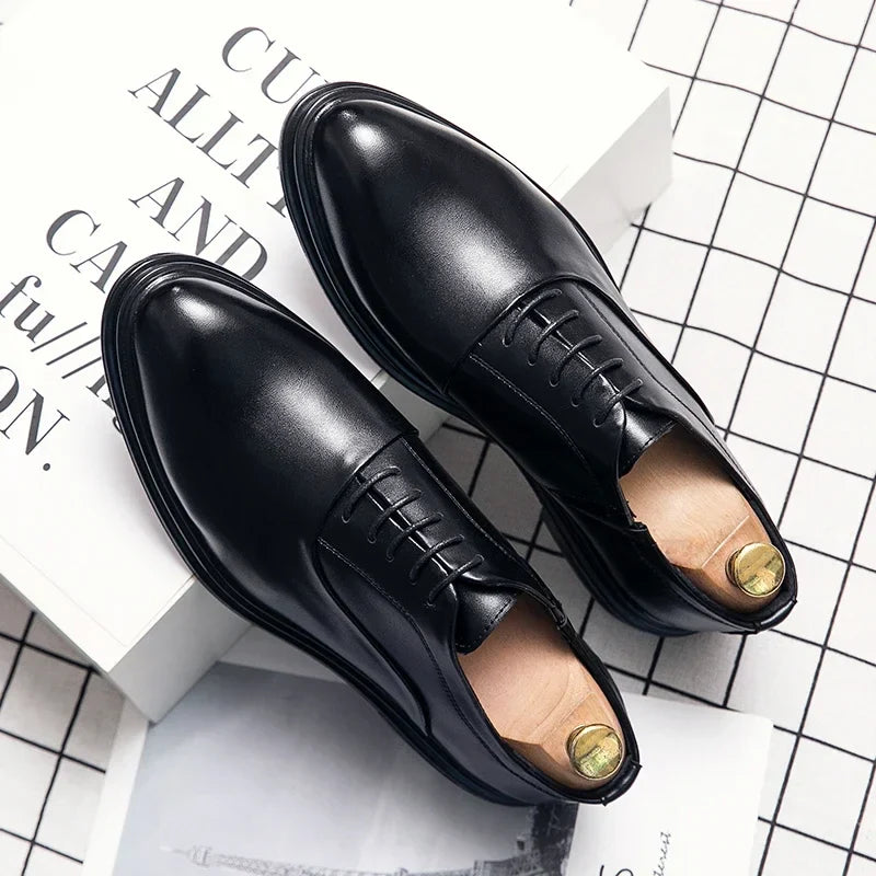 Business Formal Leather Shoes Men's Casual with Suit Low Top Solid Wedding Shoes Color Fashion Oxford Shoes Pointed Office