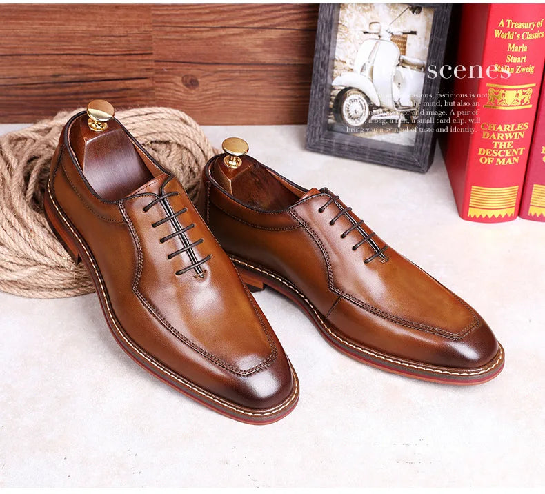 Dress Shoes Men Italian Style Genuine Leather Men's Wedding Shoes Lace Up Formal Gentleman Shoes Party Office High Heel