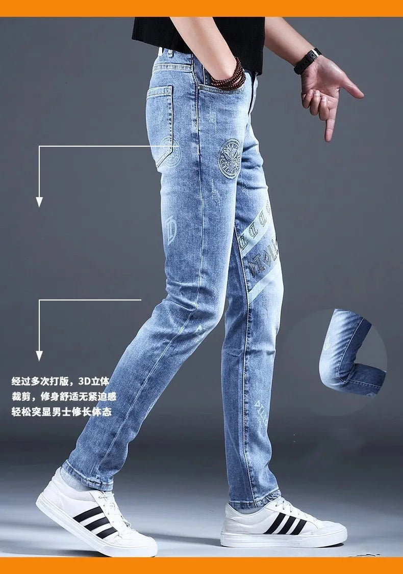 Spring and Autumn New Classic Fashion Elastic Fit Ankle Pants for Men - Casual Slim Fit Retro Sport High-Quality Denim Jeans