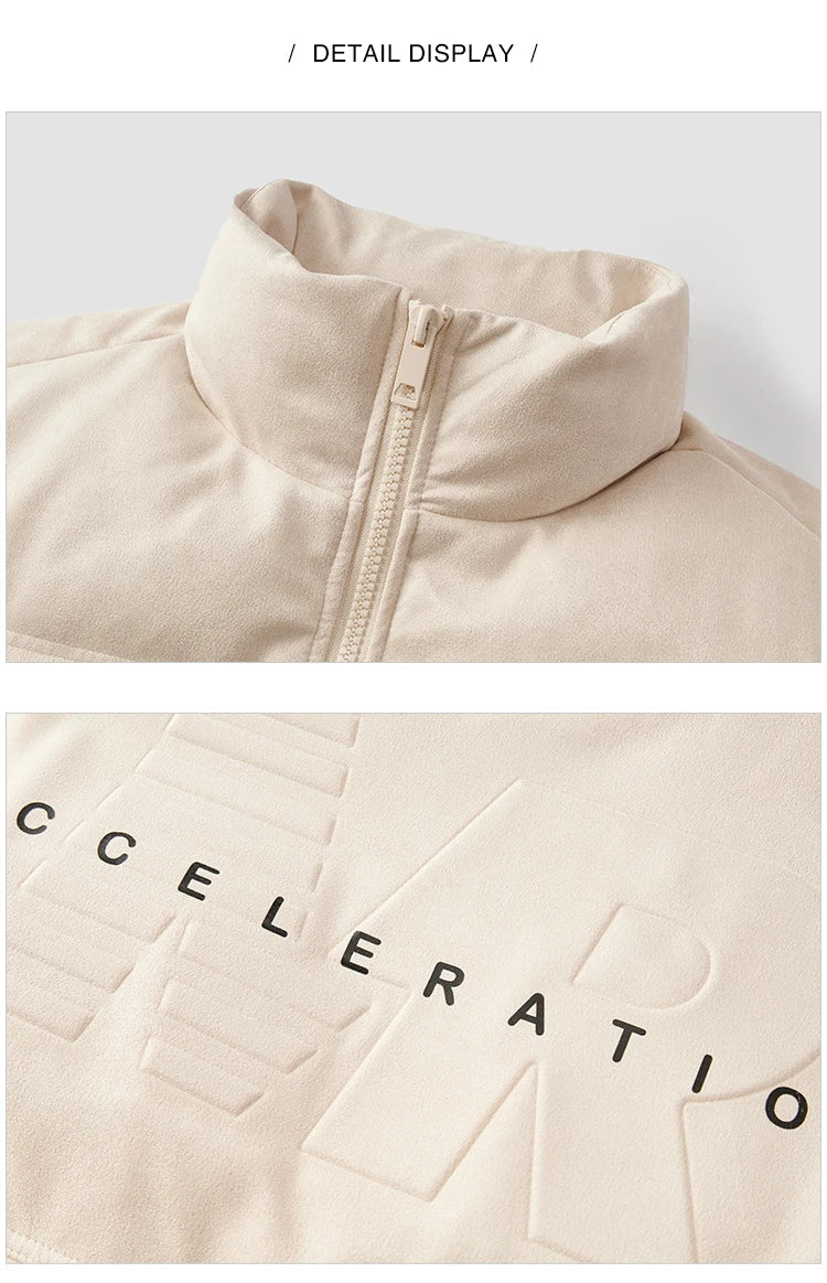 Down Jacket Men Textured Imitation Suede Stand Collar Loose 2025 Winter Man Clothing Warm Outerwear