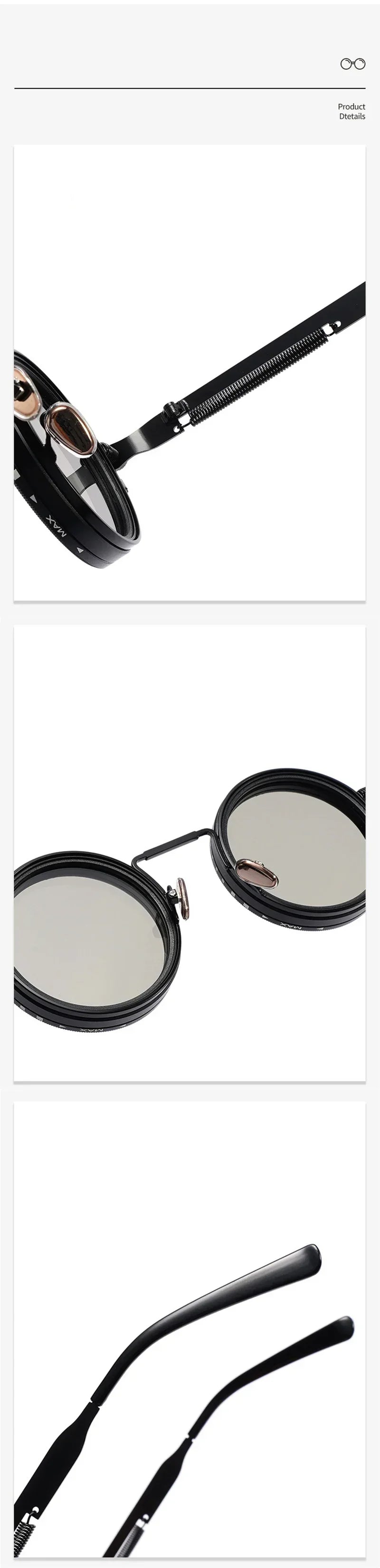Metal Round Punk ND9-level Adjustable Dimming Sunglasses Women Polarized UV400 Fashion Men Outdoor Sun Glasses