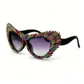 Retro Y2K Oversized Cat Eye Sunglasses for Women Rhinestone Gold Spike Gradient UV400 Punk Nightclub Party Festival Eyewear