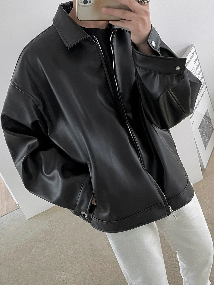 Spring Autumn Cool Luxury Short Black Soft Light Pu Leather Jacket Men Zipper Casual Mens Jackets and Coats Fashion