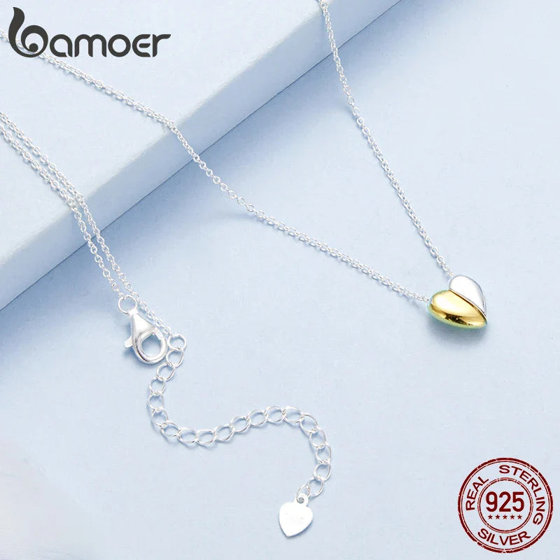 Gold Plated Heart Pendant Necklace for Women, 925 Sterling Silver Couple Heart Fashion Waterproof Metal Daily Jewelry