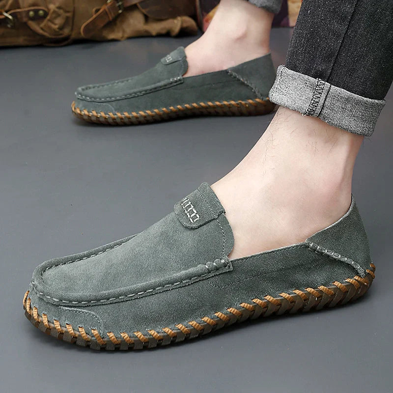 Men’s Suede Leather Loafers – Slip-On Casual Driving Shoes (Black, Brown, Khaki)
