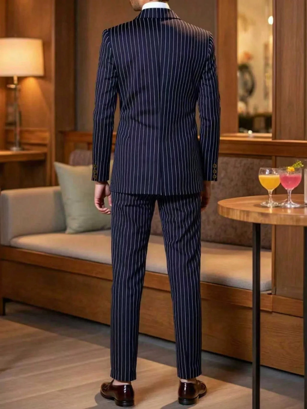 High-quality European and American Men's Clothing, Formal Suits with Stripes, Trousers for Business, Formal Dinners, Weddings