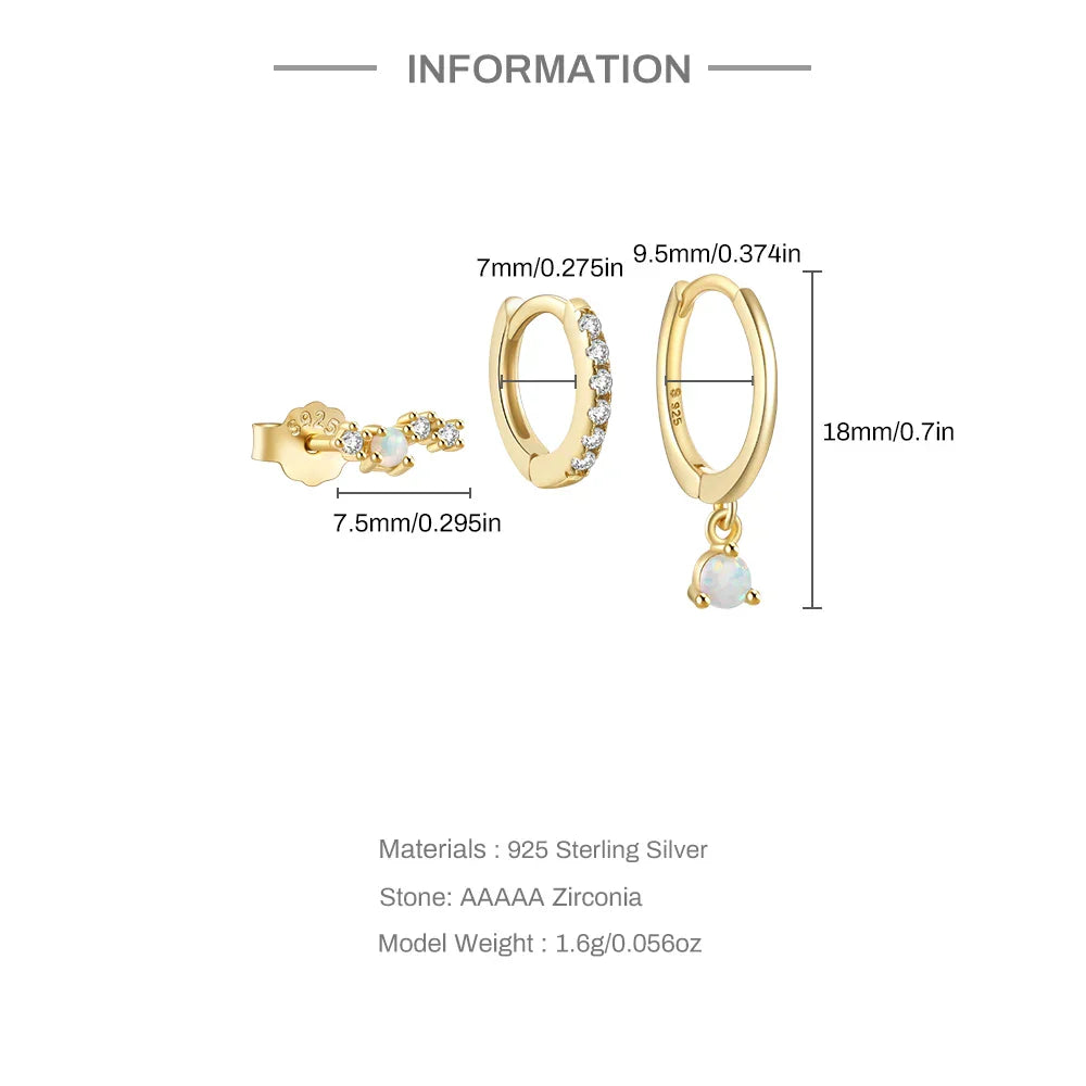 925 Sterling Silver 3PCS DIY Hoop Earring With Piercing Stud Earring Set Women Men Party Wedding Jewelry Set pendientes 925