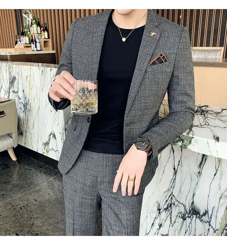 Suit Blazer+Pants Men Fashion Hosts British Style Work Business Wedding Casual Art Style Elegant Gentleman Cotton and Linen Suit