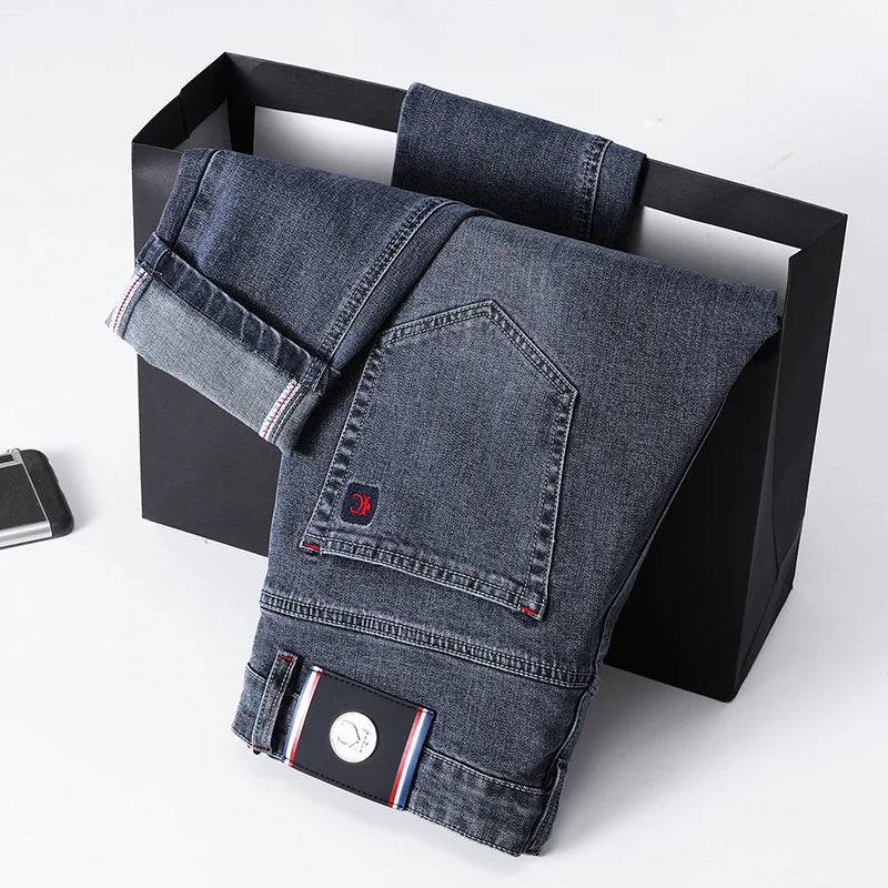 2026 New Men's Slim Fit Straight Leg Jeans European Style Versatile Business Casual Stretchy Long Pants