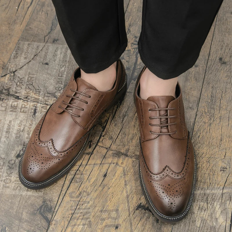 Handmade Mens Wingtip Oxford Shoes Grey Leather Brogue Men's Dress Shoes Classic Business Formal Shoe for Men Chaussure Hommes