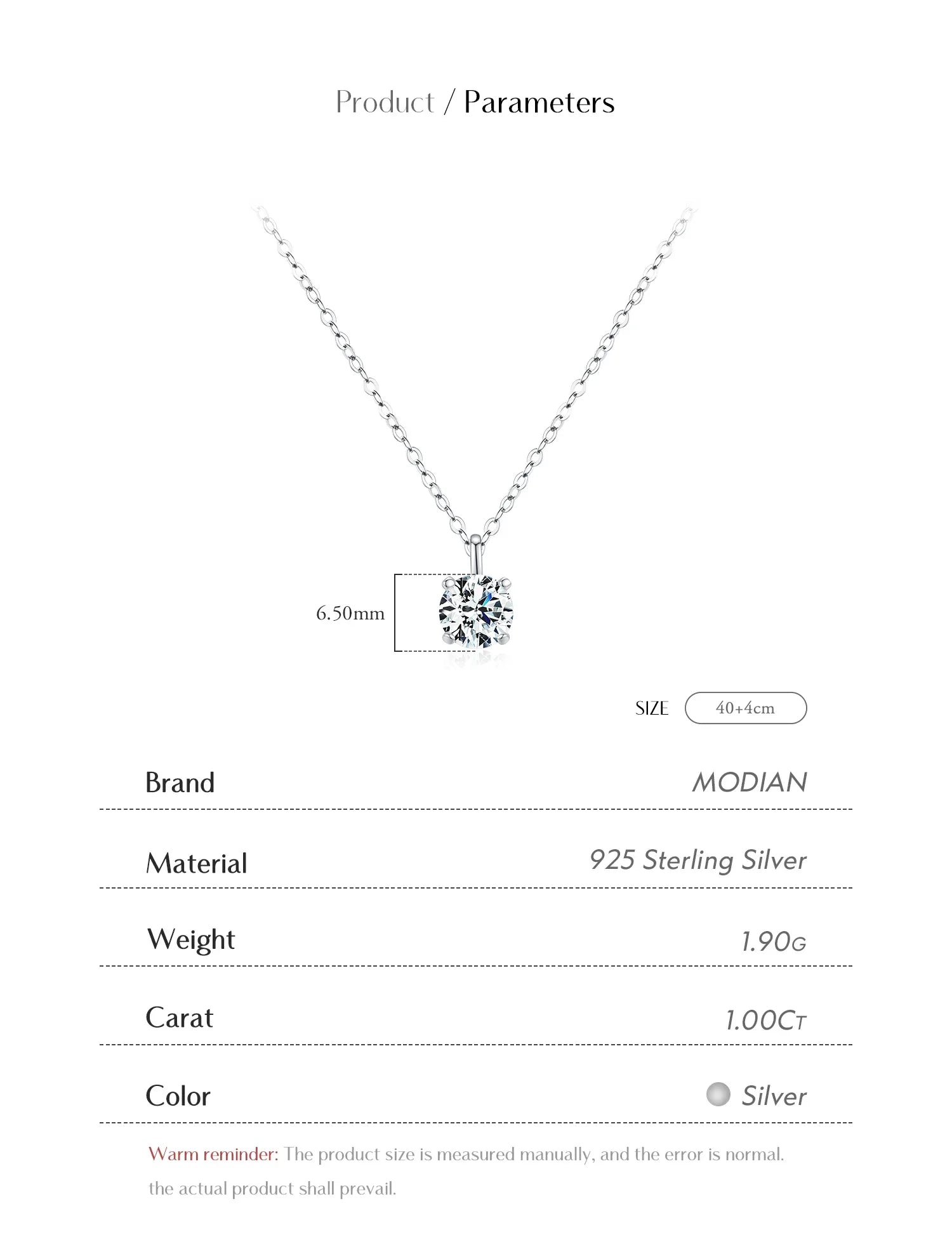 1CT Prong Setting Moissanite Necklace D color VVS1 Lab Diamond Pendant For Women 925 Sterling Silver Wedding Jewelry