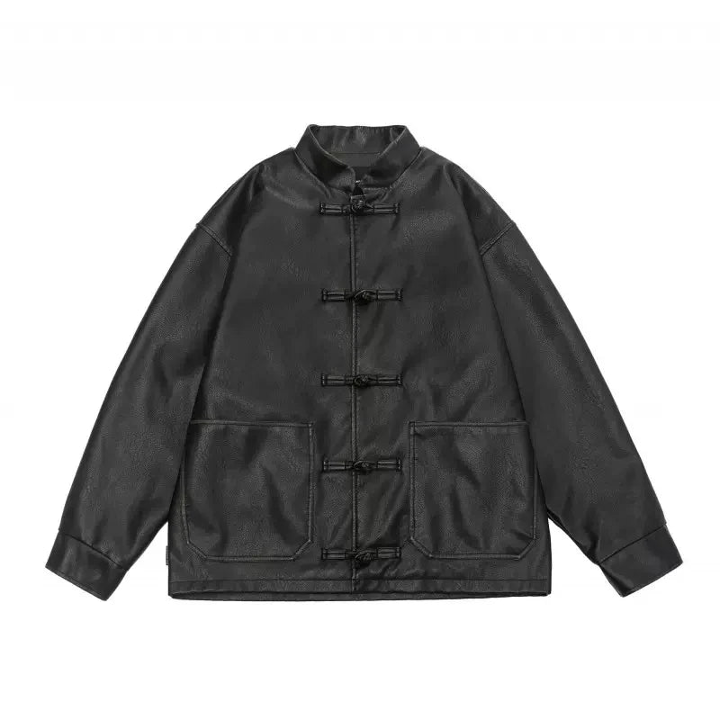 Spring Cool Oversized Vintage Distressed Pu Leather Jacket Men Elegant Luxury Designer Chinese Style Clothes 2024