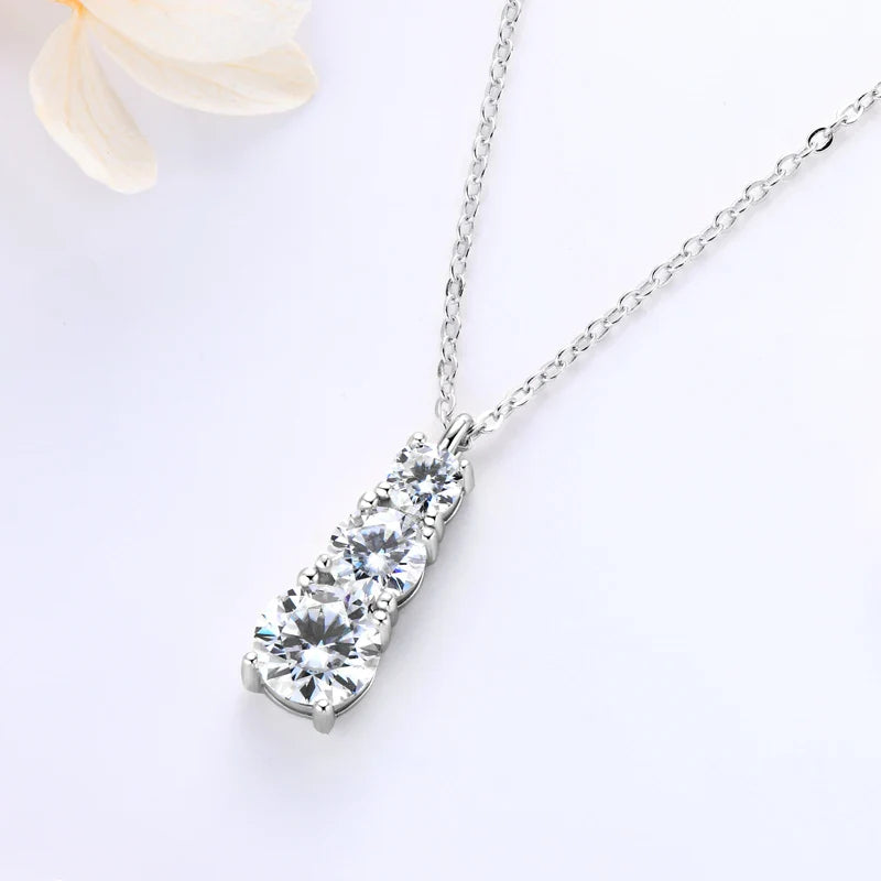 Certified D Color Three Stone Moissanite Pendant Necklace Collar Plata 925 Sterling Silver Necklaces for Women Jewelry